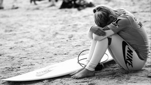 Preview wallpaper surfing, surfer, girl, sport, nike, bw