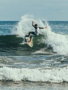 Preview wallpaper surfing, surfer, trick, wave