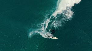 Preview wallpaper surfing, surfer, wave, sea, aerial view