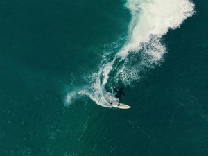Preview wallpaper surfing, surfer, wave, sea, aerial view