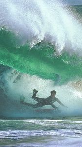 Preview wallpaper surfing, under water, wave, guy