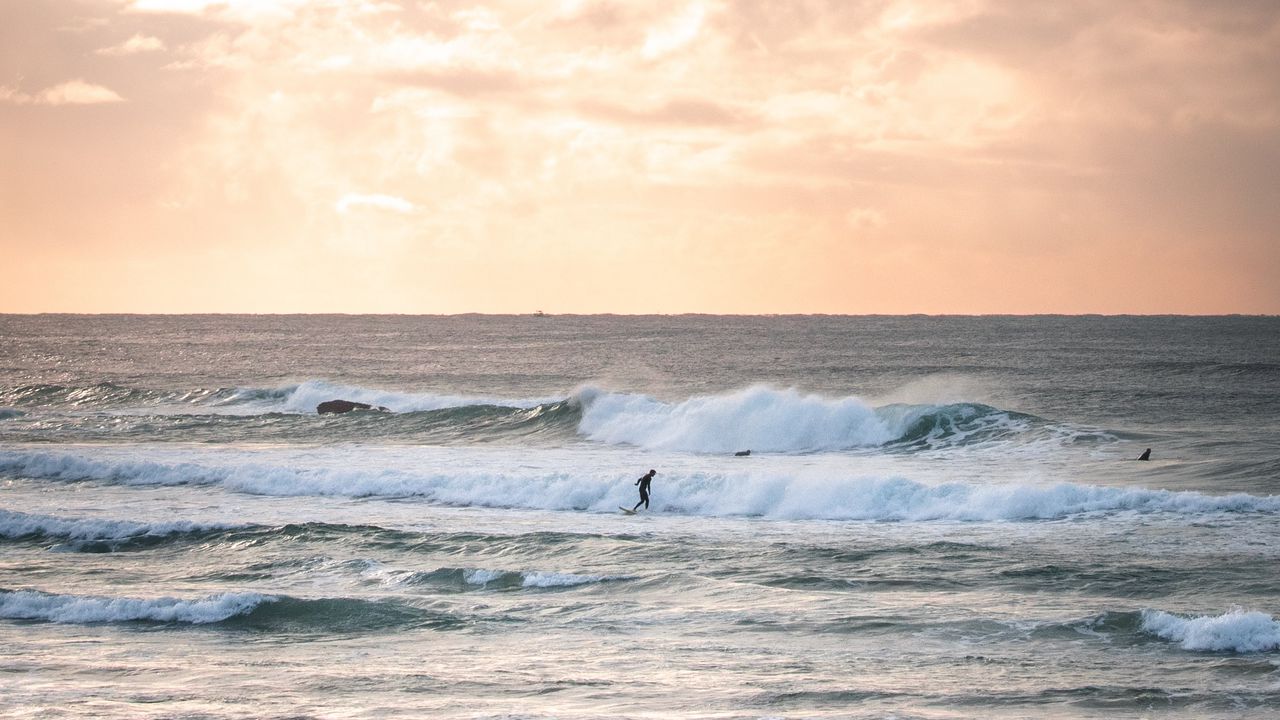Wallpaper surfing, waves, ocean, horizon, sky