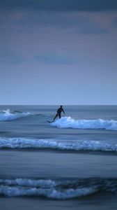 Preview wallpaper surfing, waves, sea, board, horizon