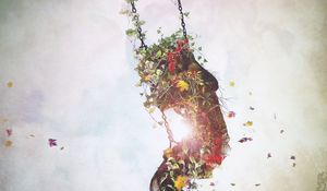 Preview wallpaper surrealism, swings, flowers, leaves, imagination, art