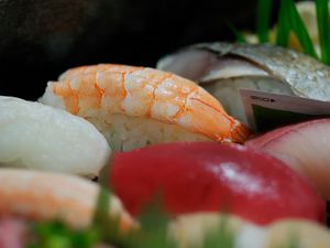 Preview wallpaper sushi, fish, rice, japan, food