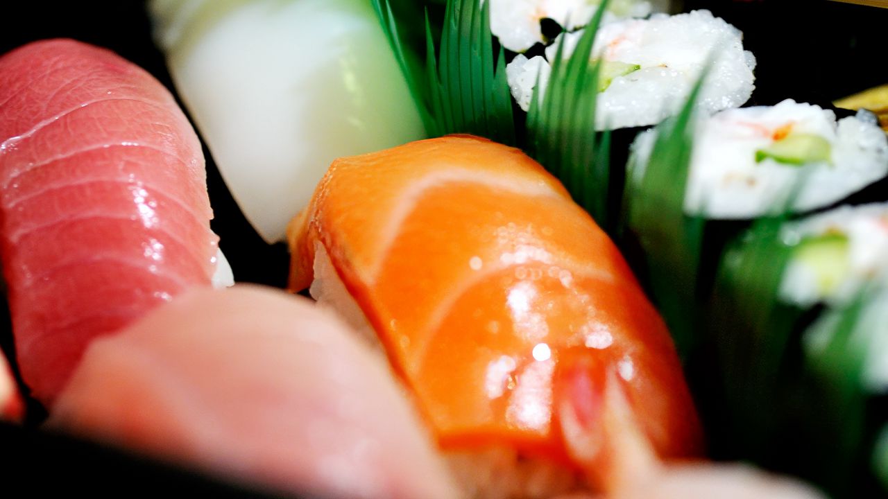Wallpaper sushi, rolls, salmon, fish, food