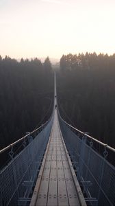 Preview wallpaper suspension bridge, bridge, fog, forest