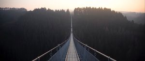 Preview wallpaper suspension bridge, bridge, fog, forest