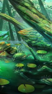 Preview wallpaper swamp, trees, stones, forest, art