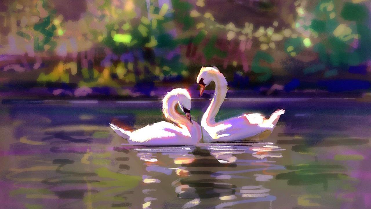 Wallpaper swans, couple, love, birds, art
