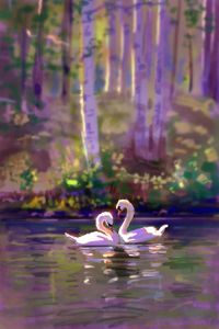 Preview wallpaper swans, couple, love, birds, art