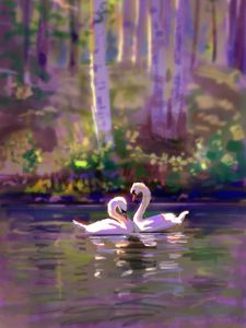 Preview wallpaper swans, couple, love, birds, art