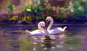 Preview wallpaper swans, couple, love, birds, art