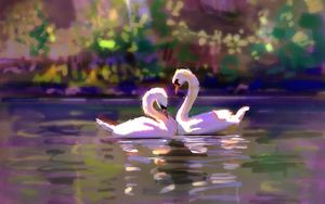 Preview wallpaper swans, couple, love, birds, art