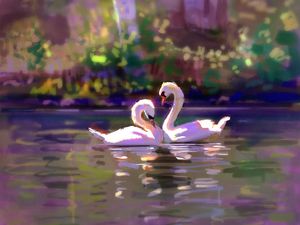 Preview wallpaper swans, couple, love, birds, art