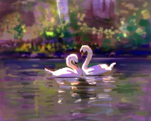 Preview wallpaper swans, couple, love, birds, art