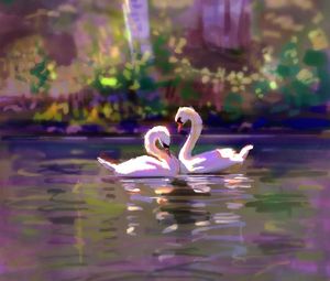 Preview wallpaper swans, couple, love, birds, art