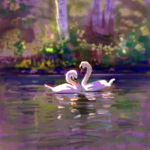 Preview wallpaper swans, couple, love, birds, art
