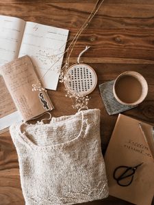 Preview wallpaper sweater, notebooks, flowers, cup, aesthetics