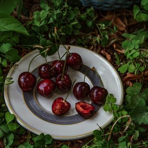 Preview wallpaper sweet cherry, cherry, berry, plate, fruit