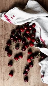 Preview wallpaper sweet cherry, cherry, fruit, cloth, wooden
