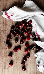 Preview wallpaper sweet cherry, cherry, fruit, cloth, wooden