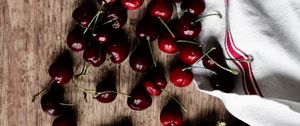 Preview wallpaper sweet cherry, cherry, fruit, cloth, wooden