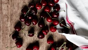 Preview wallpaper sweet cherry, cherry, fruit, cloth, wooden