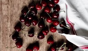 Preview wallpaper sweet cherry, cherry, fruit, cloth, wooden