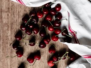 Preview wallpaper sweet cherry, cherry, fruit, cloth, wooden