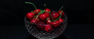 Preview wallpaper sweet cherry, cherry, fruit, berry, drops, wet