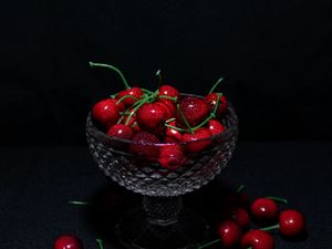 Preview wallpaper sweet cherry, cherry, fruit, berry, drops, wet