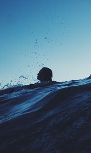 Preview wallpaper swimmer, sea, waves, spray