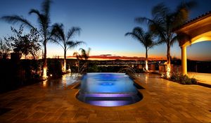 Preview wallpaper swimming pool, palm trees, evening, comfort