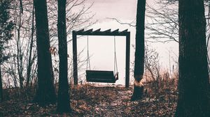 Preview wallpaper swing, autumn, trees, foliage, mood