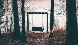 Preview wallpaper swing, autumn, trees, foliage, mood