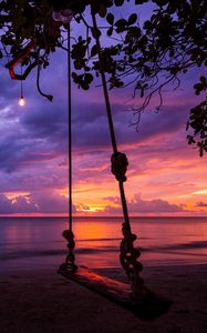 Preview wallpaper swing, garland, beach, sunset