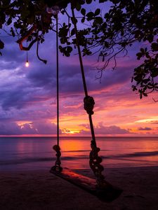 Preview wallpaper swing, garland, beach, sunset