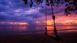 Preview wallpaper swing, garland, beach, sunset