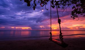 Preview wallpaper swing, garland, beach, sunset