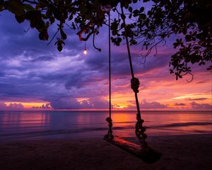 Preview wallpaper swing, garland, beach, sunset