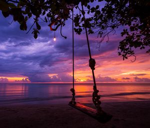 Preview wallpaper swing, garland, beach, sunset