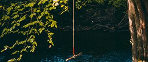Preview wallpaper swing, rope, tree, branches, river