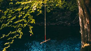 Preview wallpaper swing, rope, tree, branches, river