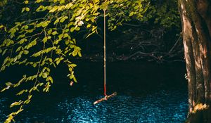 Preview wallpaper swing, rope, tree, branches, river