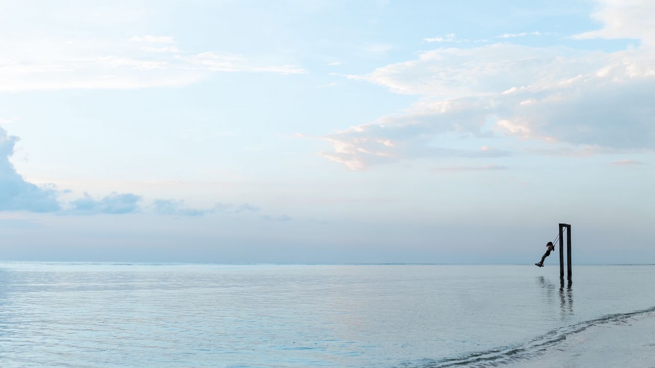 Wallpaper swing, sea, horizon, minimalism