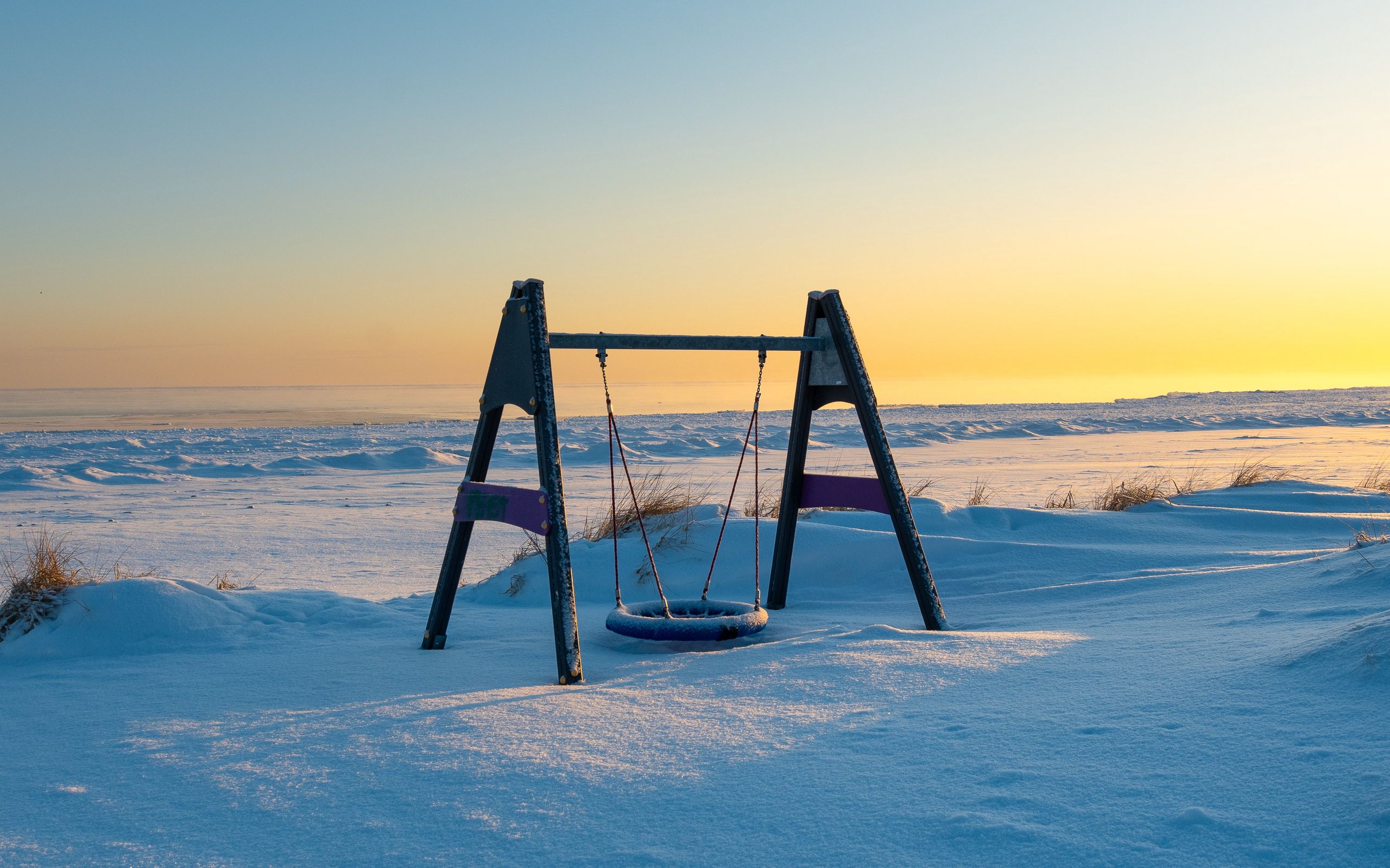 2560x1600 Wallpaper swing, snow, winter