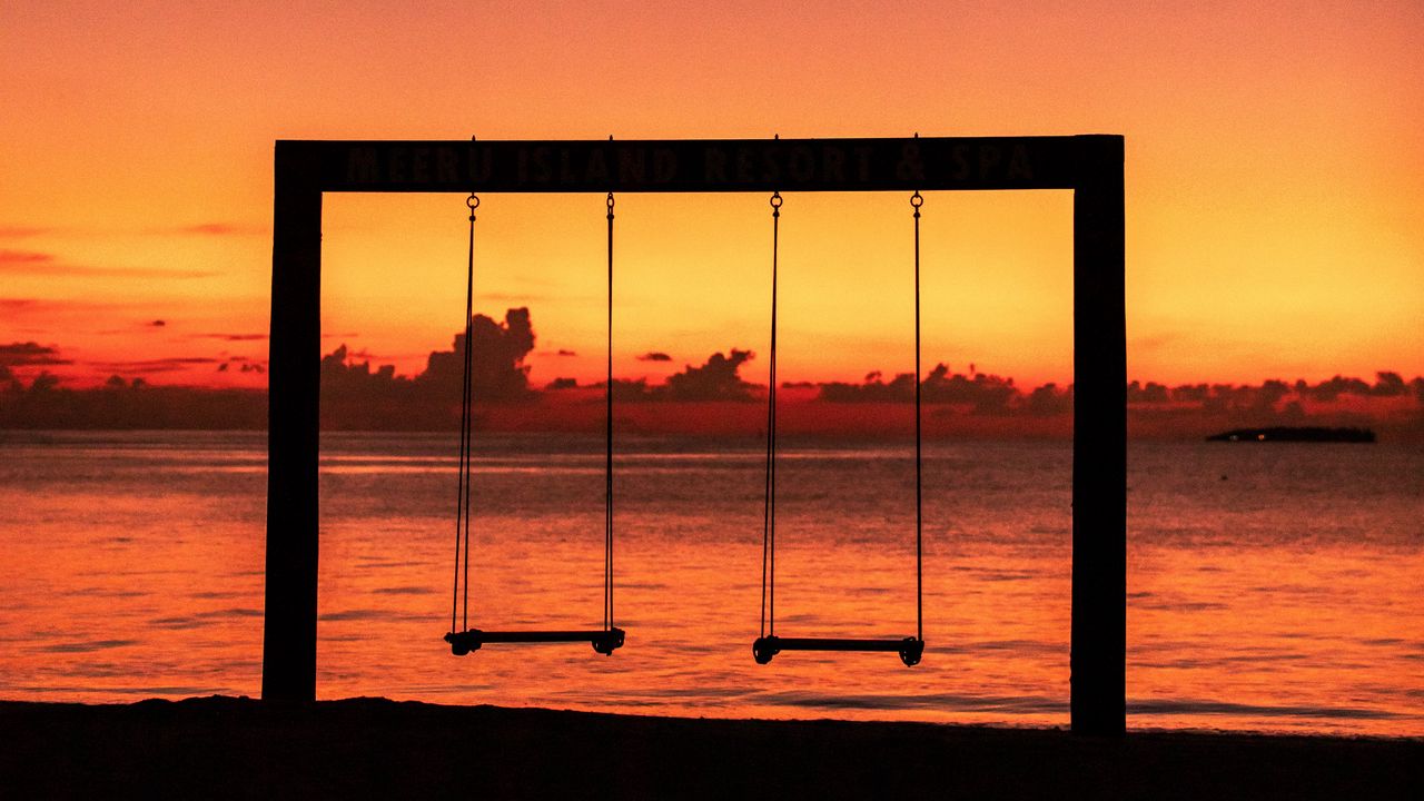 Wallpaper swing, sunset, silhouette