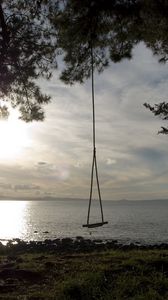 Preview wallpaper swing, tree, coast, lake