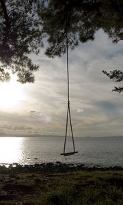 Preview wallpaper swing, tree, coast, lake